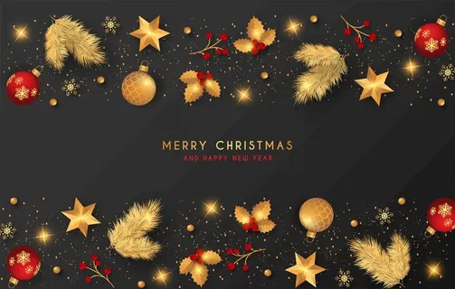 圣诞背景与金色和红色装饰图片