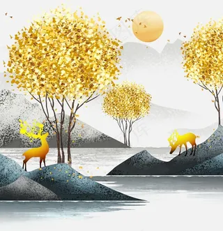 麋鹿现代装饰画图片