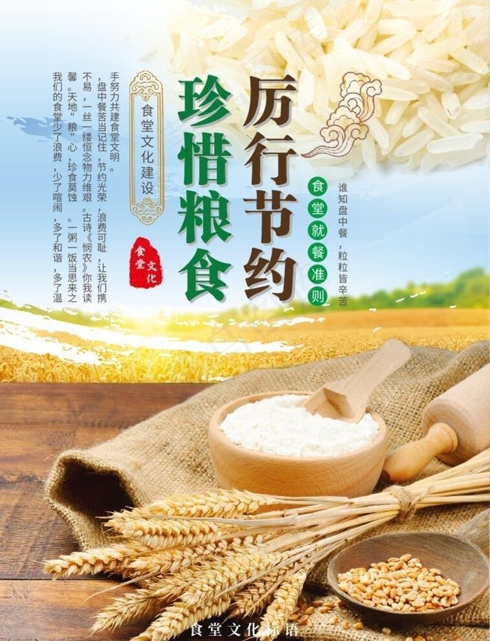 厉行节约珍惜粮食食堂文化图片(210X297)cdr矢量模版下载