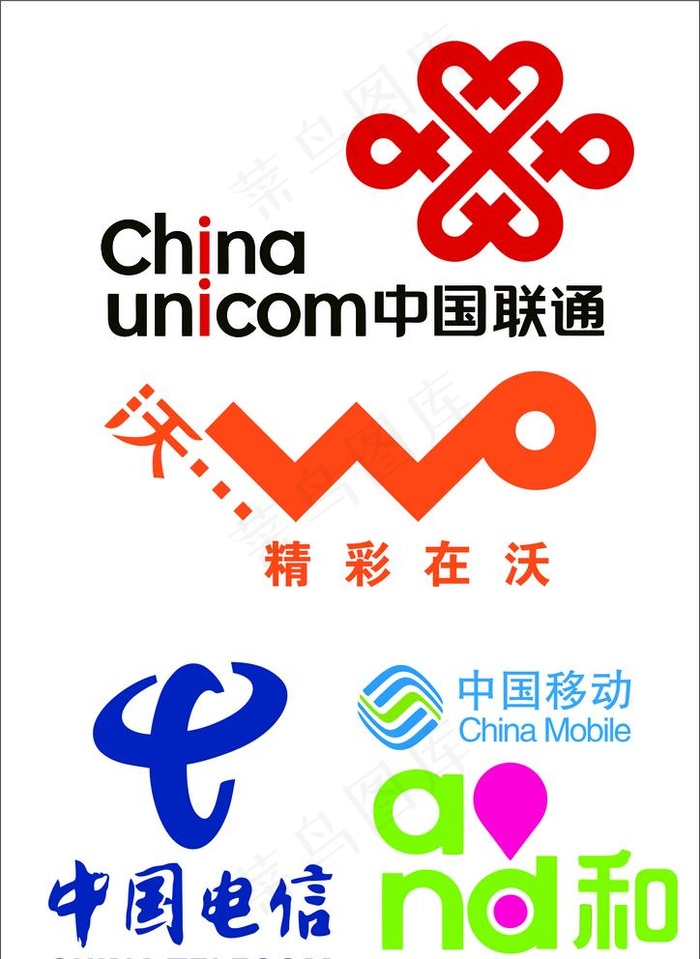 联通电信移动标志 和沃图片cdr矢量模版下载