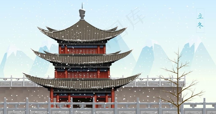 手绘古代建筑图片ai矢量模版下载