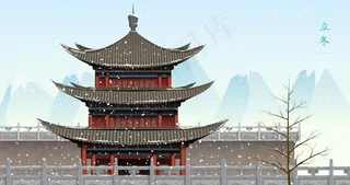 手绘古代建筑图片