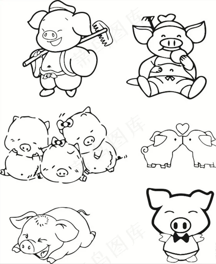 猪简笔画图片cdr矢量模版下载