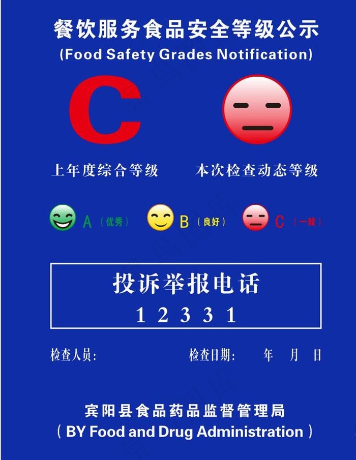 餐饮服务食品安全等级公示图片cdr矢量模版下载