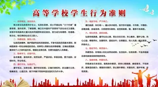 高等学校学生行为准则 蓝色展板图片