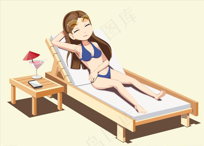 沙滩女孩图片ai矢量模版下载