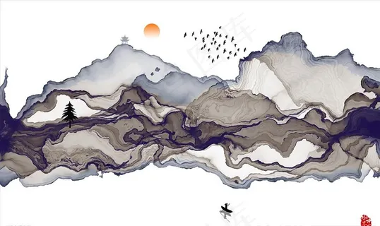 意像山水四联画图片 意像山水四联画图片