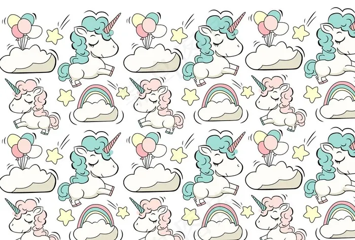 独角兽白云组合图片ai矢量模版下载