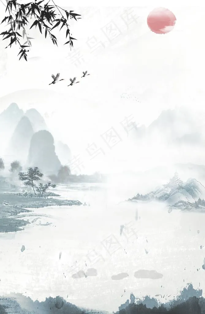 水墨山水图片(3639X5315(DPI:150))psd模版下载