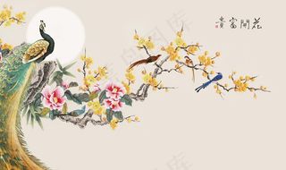 工笔花鸟背景墙装饰画图片