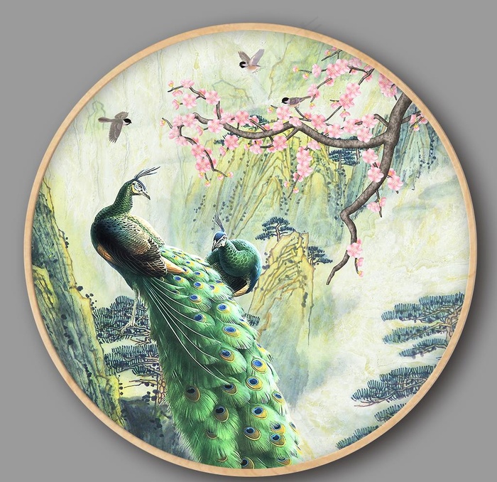 孔雀花鸟山水风景画图片(5906X5906(DPI:150))psd模版下载