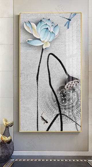 中式水墨荷花装饰画图片