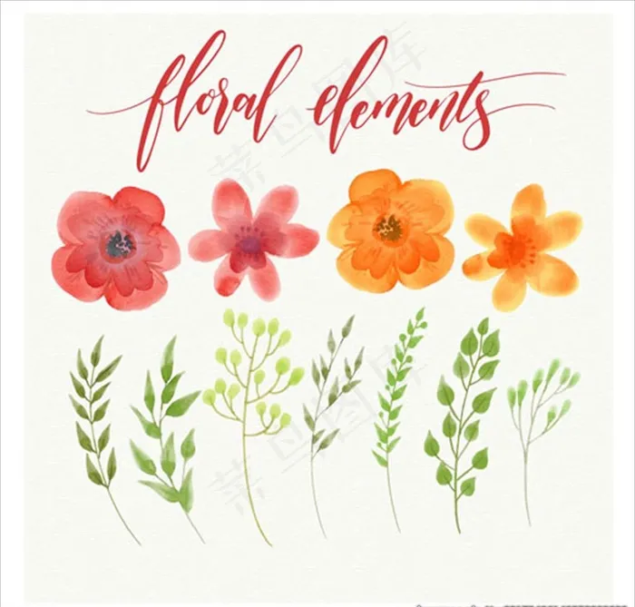 手绘水彩春季花卉叶子图片ai矢量模版下载