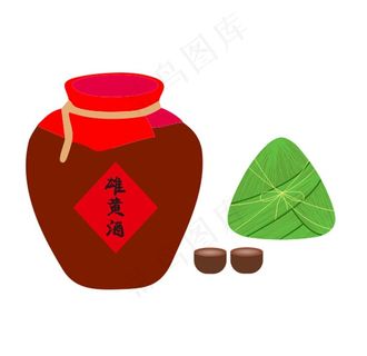 卡通雄黄酒和粽子端午节矢量图图片