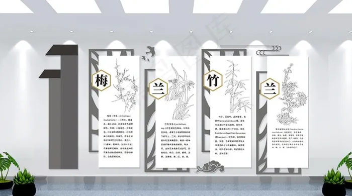 梅兰竹菊文化墙图片eps,ai矢量模版下载