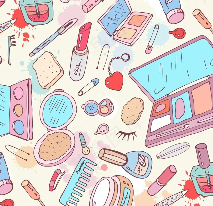 女生化妆品元素平铺图图片eps,ai矢量模版下载
