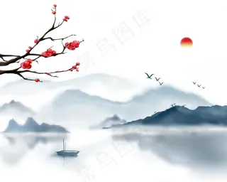 水墨山水梅花图片