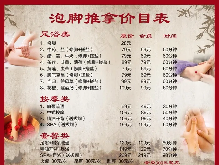 足浴价格表图片(5292X4158(DPI:96))psd模版下载