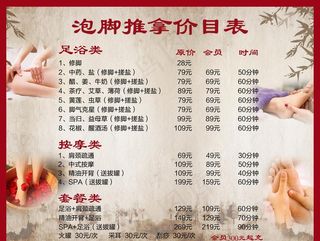 足浴价格表图片