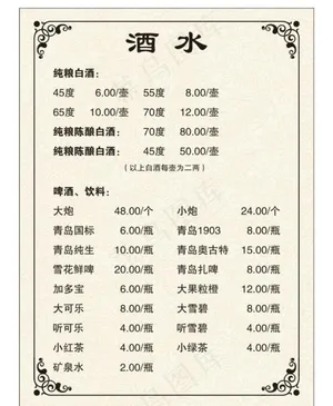 酒水菜单图片