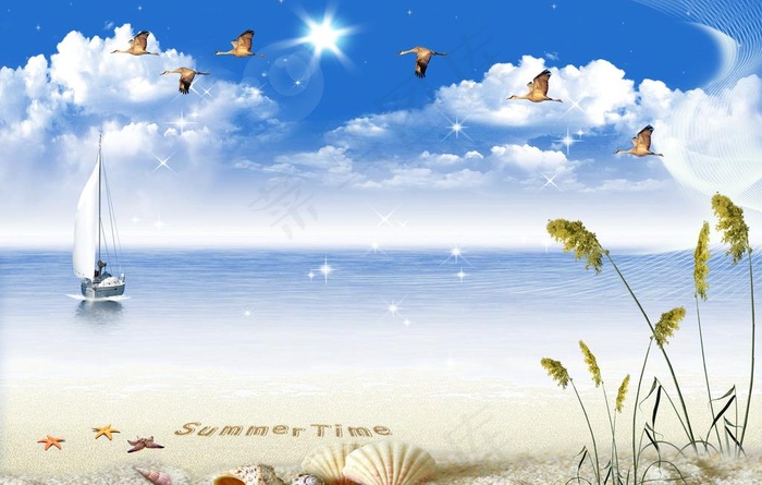 海滩风景背景墙图片(8504X5669(DPI:72))psd模版下载