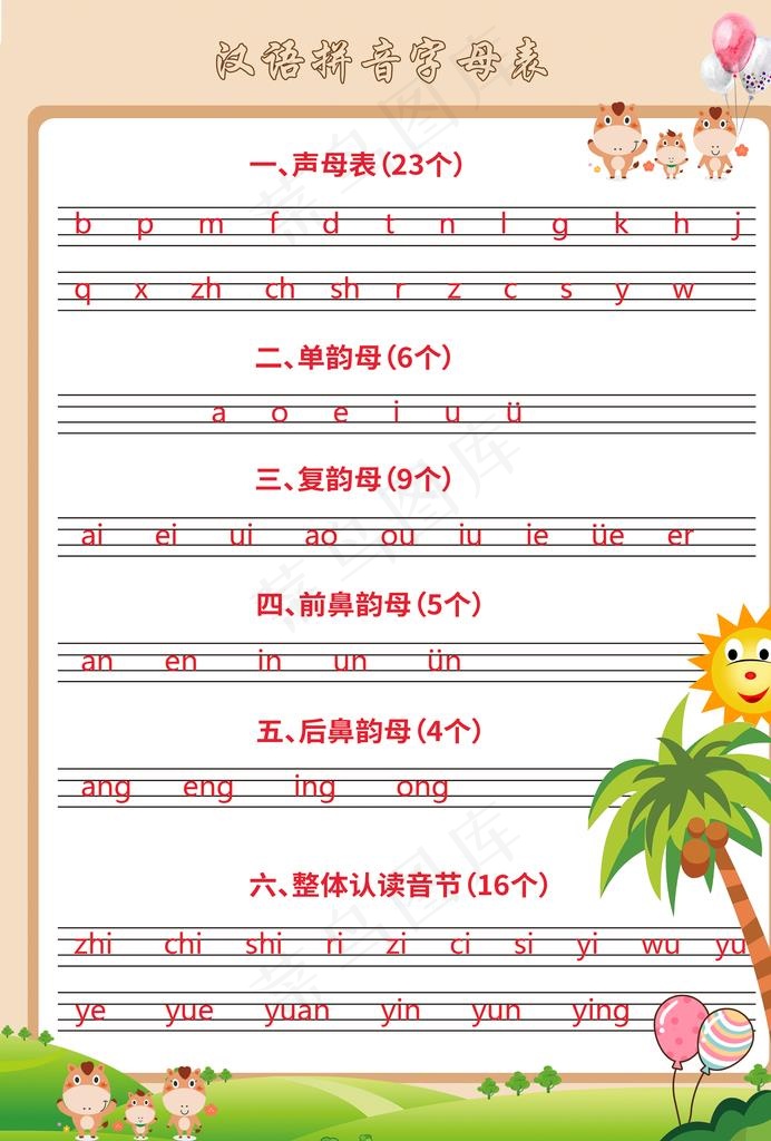 汉语拼音字母表图片(2480X3508(DPI:300))psd模版下载