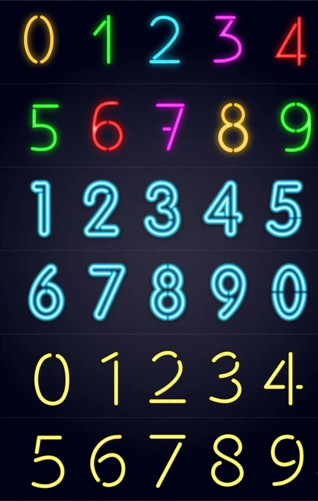 矢量彩色霓虹灯发光数字图片ai矢量模版下载