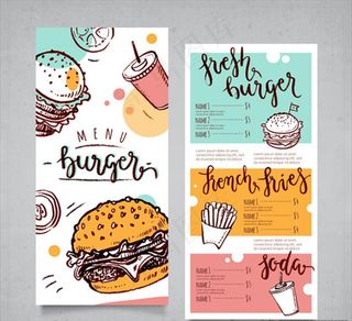 手绘水彩汉堡菜单图片