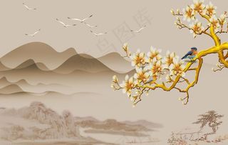 花鸟画 玉兰 背景墙图片