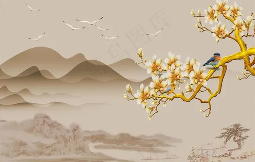 花鸟画 玉兰 背景墙图片 花鸟画 玉兰 背景墙图片