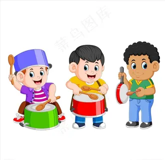 卡通男孩打鼓图片