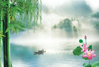 水墨山水荷花图片