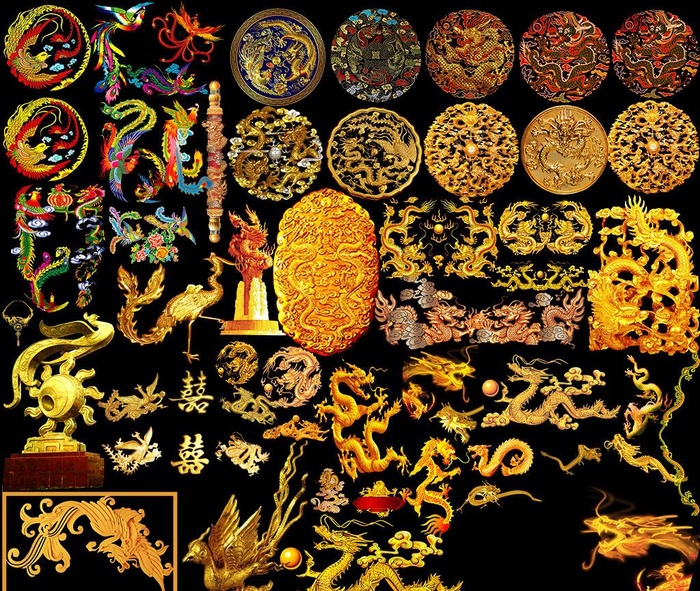 龙凤花纹元素图片psd模版下载