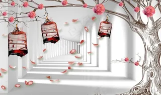 3D走廊大树背景墙图片