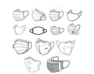口罩线稿图图片