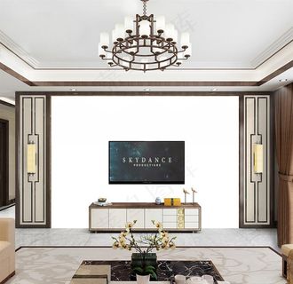 中式背景墙纸样机图片