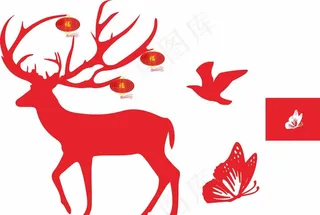鹿 鸟 蝴蝶 灯笼图片