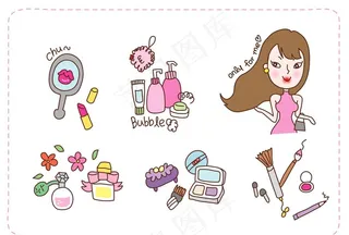 卡通女性化妆品插画图片