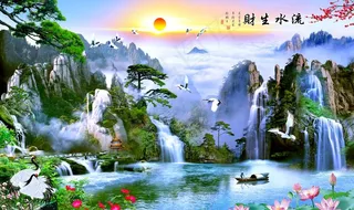 流水生财背景墙图片