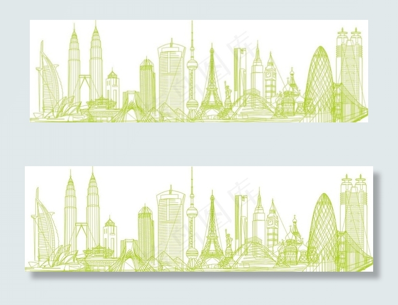 建筑背景手绘矢量素材图片