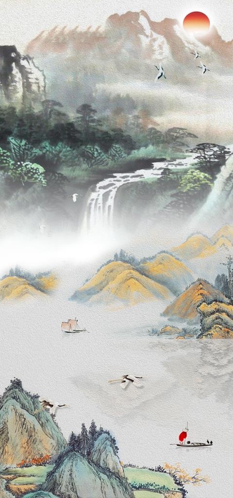 国画山水图片(3402X6803(DPI:72))psd模版下载