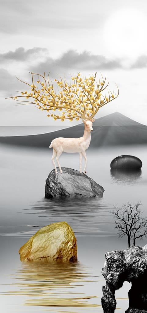 麋鹿装饰画图片(3033X6053(DPI:72))psd模版下载