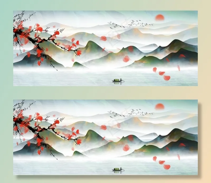 水墨山水图片(3635X1598(DPI:100))psd模版下载