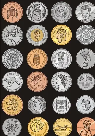 世界各地纪念币矢量素材图片