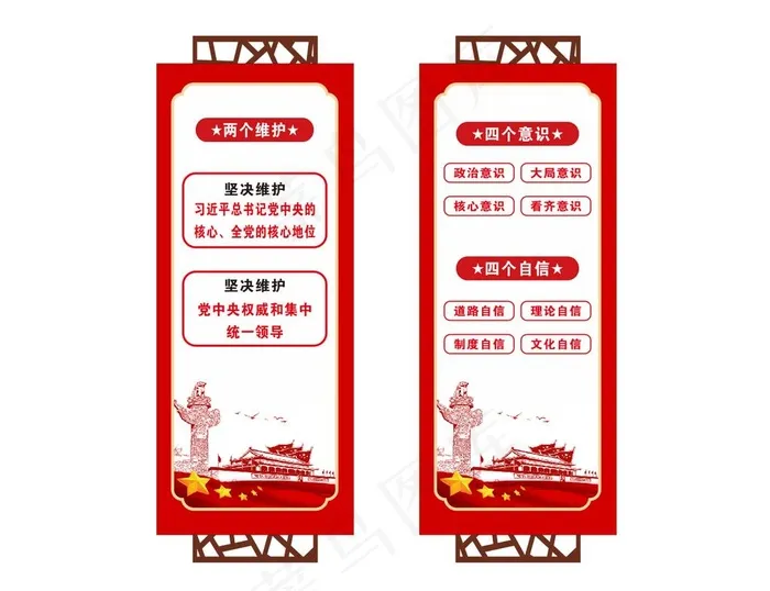 四个自信 四个意识 两个维护图片cdr矢量模版下载