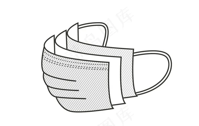 三层医用口罩线稿图片ai矢量模版下载