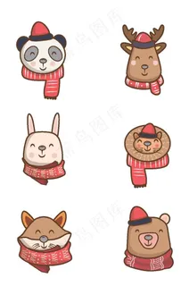 冬季卡通动物设计元素图片