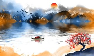 抽象山水背景墙图片