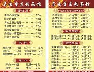 重庆粉面馆 价格表 花纹背景图片