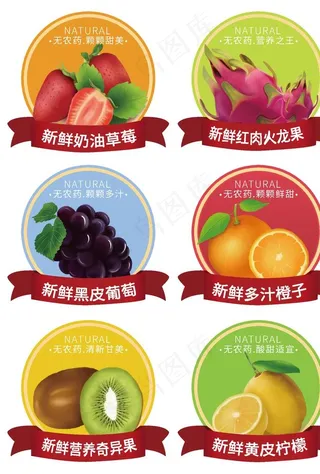 卡通手绘写实水果标签不干胶图片